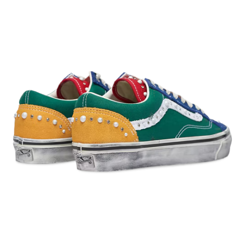 FLEX SHOP Vans Pearlized LX Old Skool Yacht Club sneakers with multi-color panels, pearl studs, and distressed soles.