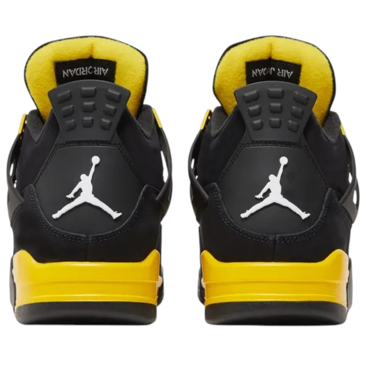 FLEX SHOP Air Jordan 4 Retro Thunder sneakers in black nubuck with yellow midsole and white Jumpman heel logo