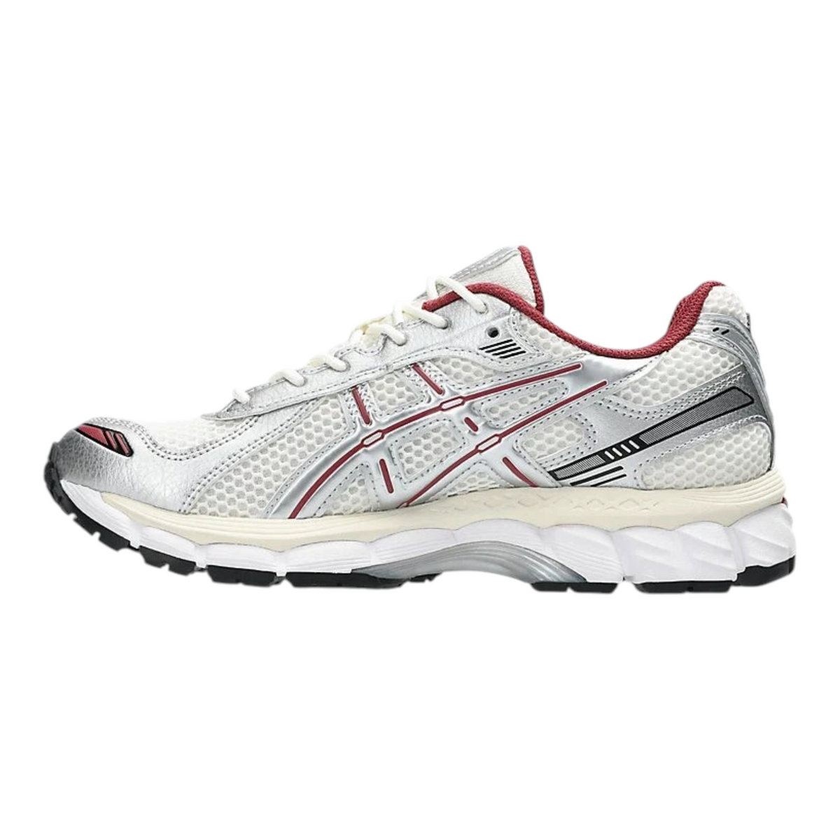 FLEX SHOP ASICS Gel-Kayano 12.1 running shoe in silver and burgundy with mesh upper and GEL cushioning technology