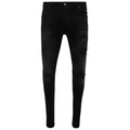 FLEX SHOP Amiri vintage black distressed denim jeans with rips and whiskering details.
