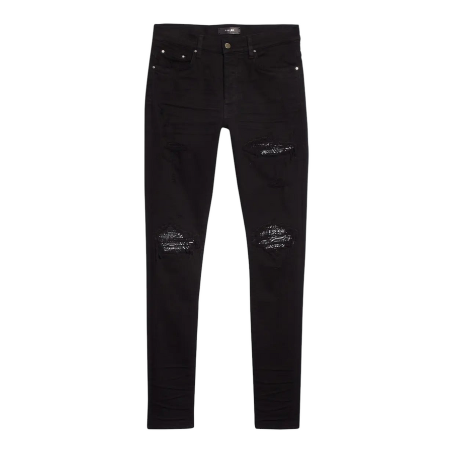 Amiri Black MX1 Bandana Ripped Patch Skinny Jeans