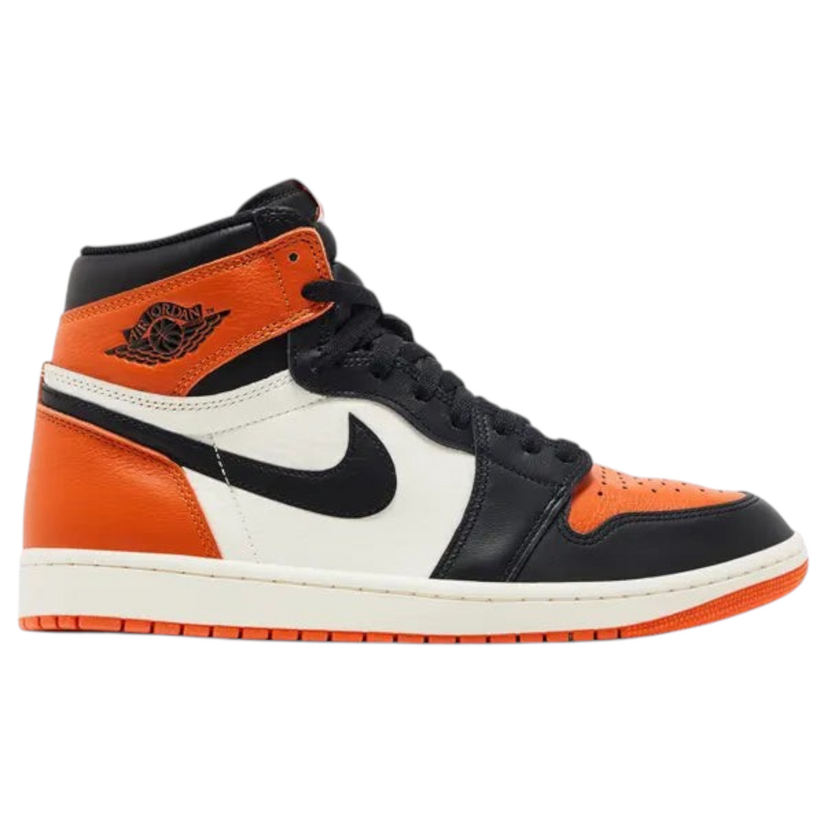 FLEX SHOP Air Jordan 1 Retro High OG Shattered Backboard sneaker in white, black, and orange leather high-top design.
