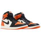 FLEX SHOP Air Jordan 1 Retro High OG Shattered Backboard sneakers in orange, black, and white leather high-top design.