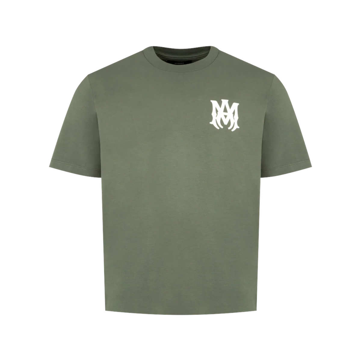 FLEX SHOP Amiri olive green cotton crew-neck t-shirt with white MA core logo on the chest