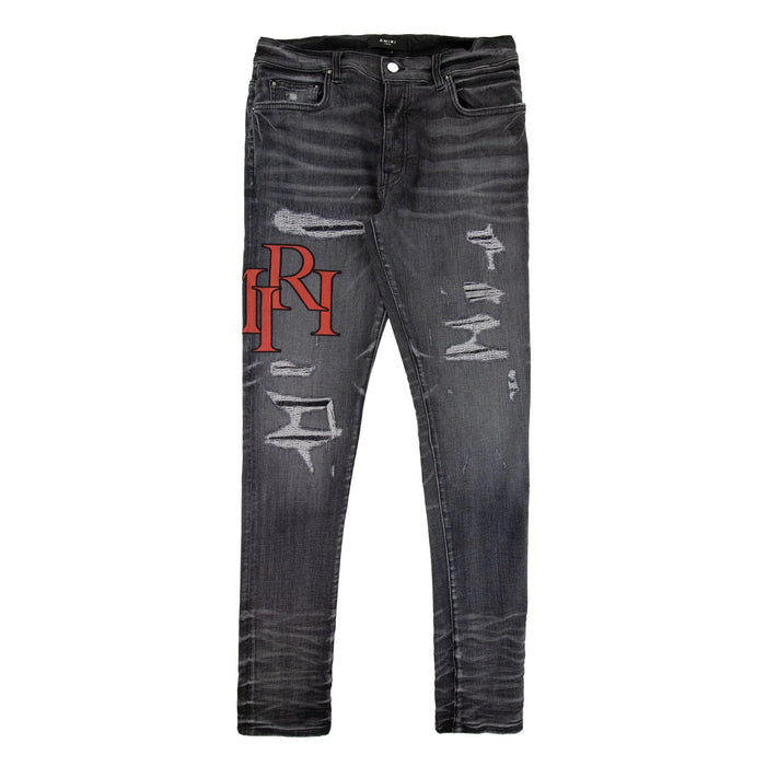 Amiri Jeans Staggered Embroidered Logo Rain Grey