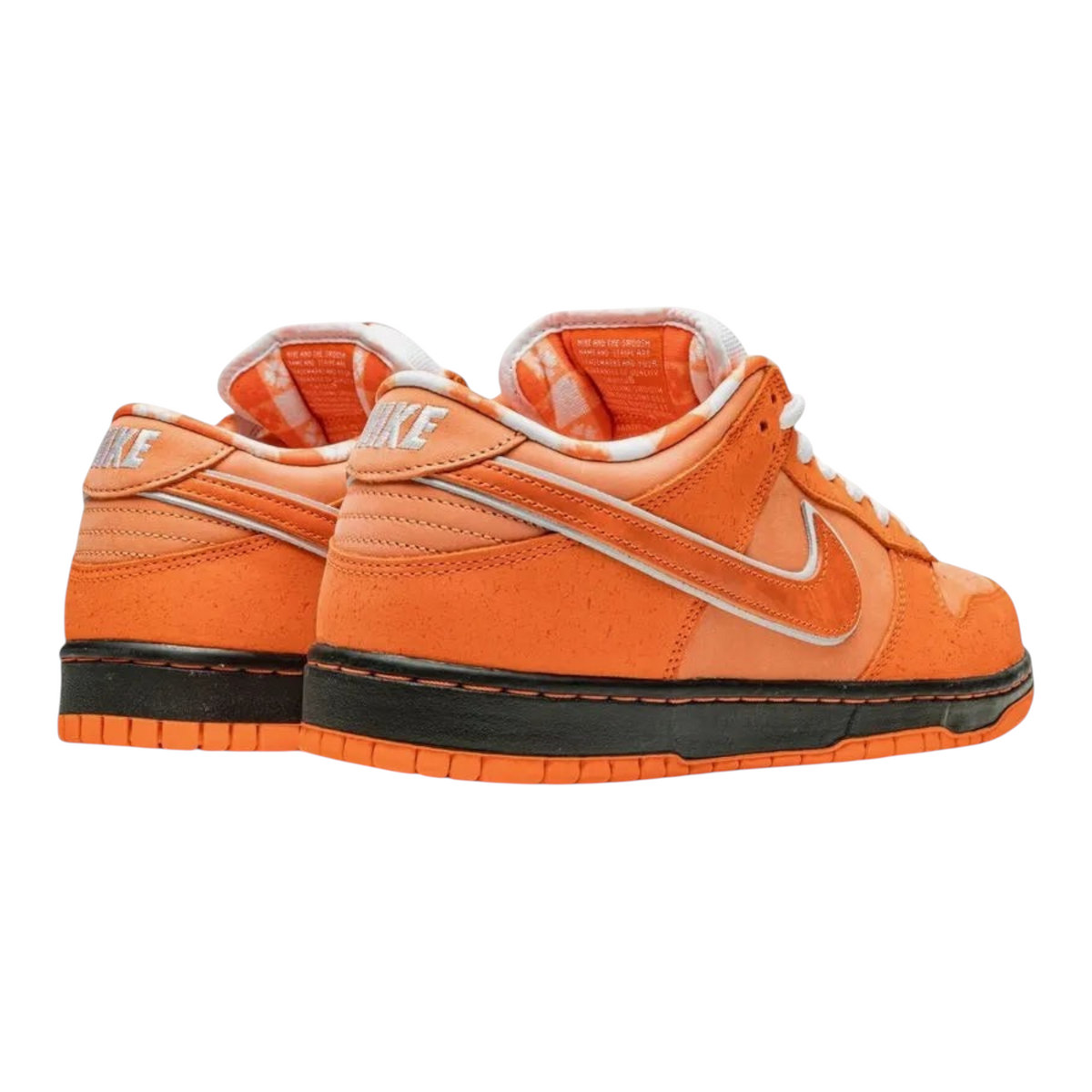 FLEX SHOP Nike Dunk SB Orange Lobster sneakers featuring a carrot orange nubuck upper and speckled shell texture.