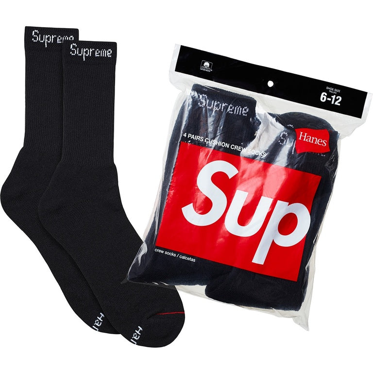Supreme Hanes Crew Socks Black (4 Pack)
