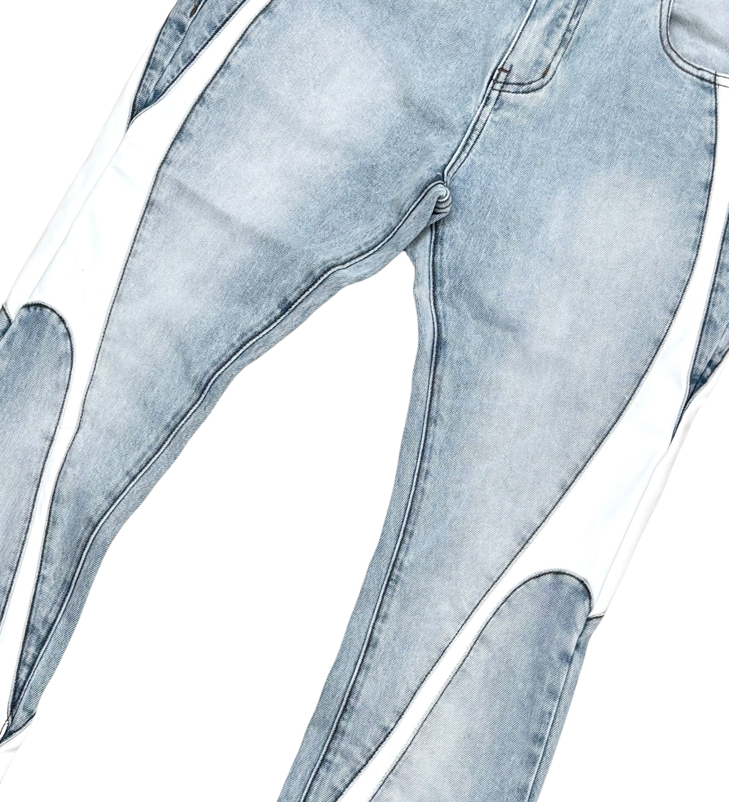 VICIOUS JEANS LIGHT BLUE STACK LEATHER CUT & SEW VC5000
