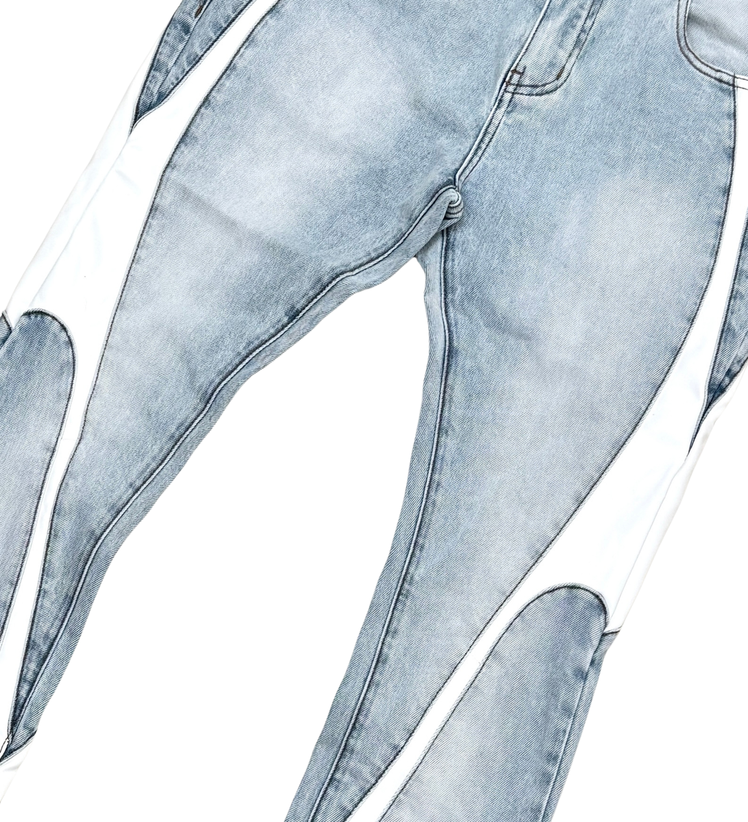 VICIOUS JEANS LIGHT BLUE STACK LEATHER CUT & SEW VC5000