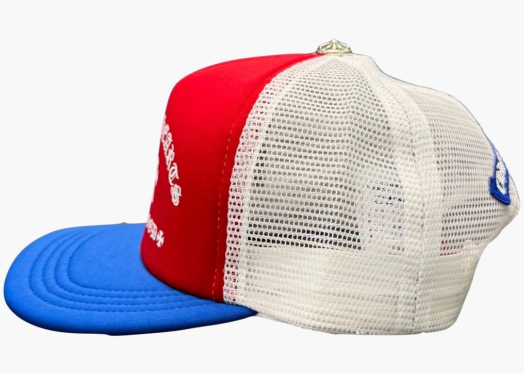 Chrome Hearts Hat Red Blue Hollywood Triple Cross Trucker