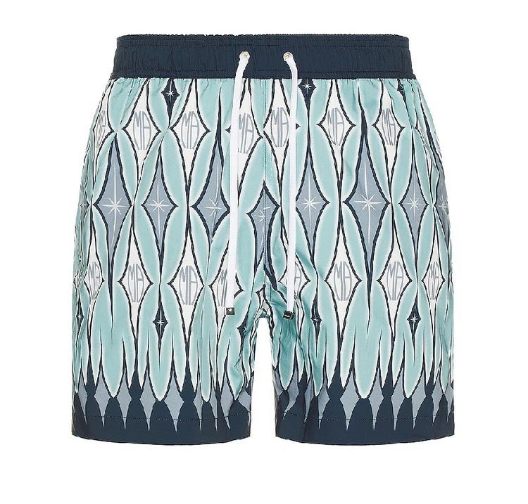 Amiri Swim Shorts Argyle Blue Aqua