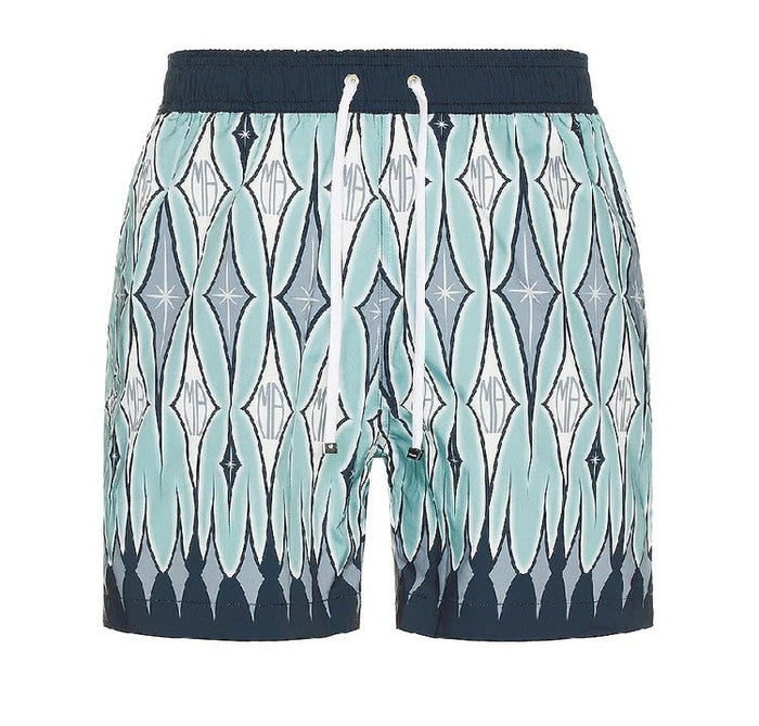 Amiri Swim Shorts Argyle Blue Aqua