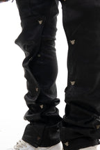 VICIOUS JEANS BLACK WAX COATED FLARE DETACHABLE BUTTONS VC681R