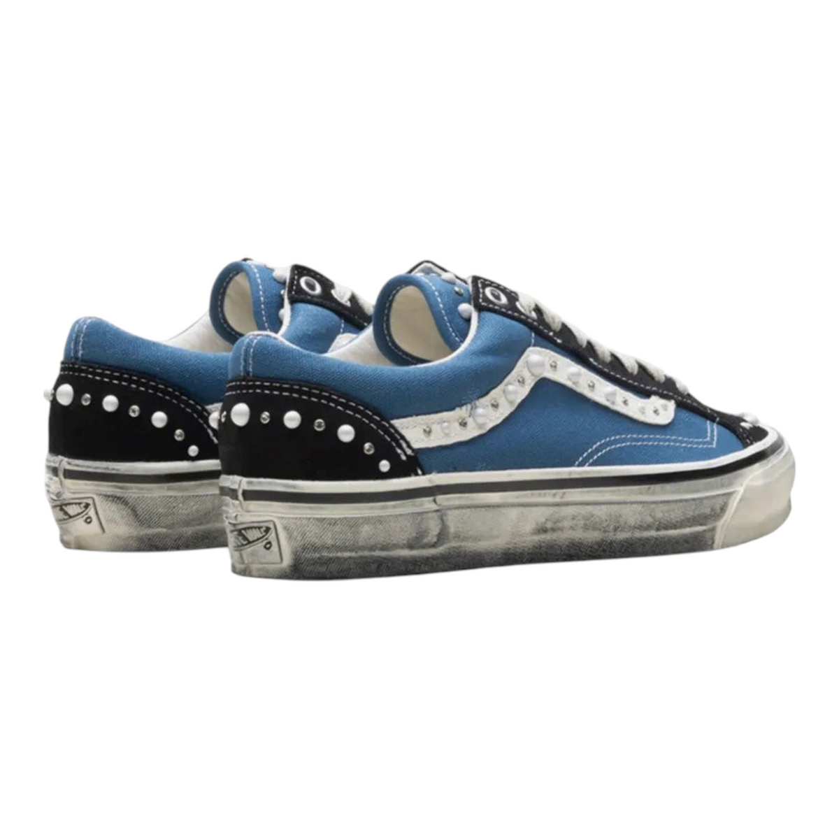FLEX SHOP Vans Old Skool 36 sneakers in pearl blue with black suede accents, pearl embellishments, and distressed sole