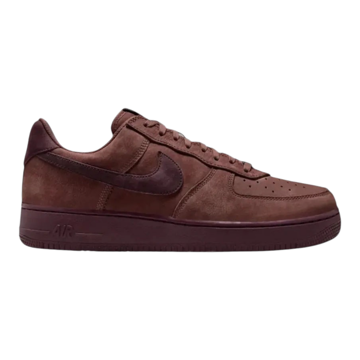FLEX SHOP Nike Air Force 1 Low Retro Premium sneakers in red sepia suede with mahogany accents and low-cut profile.