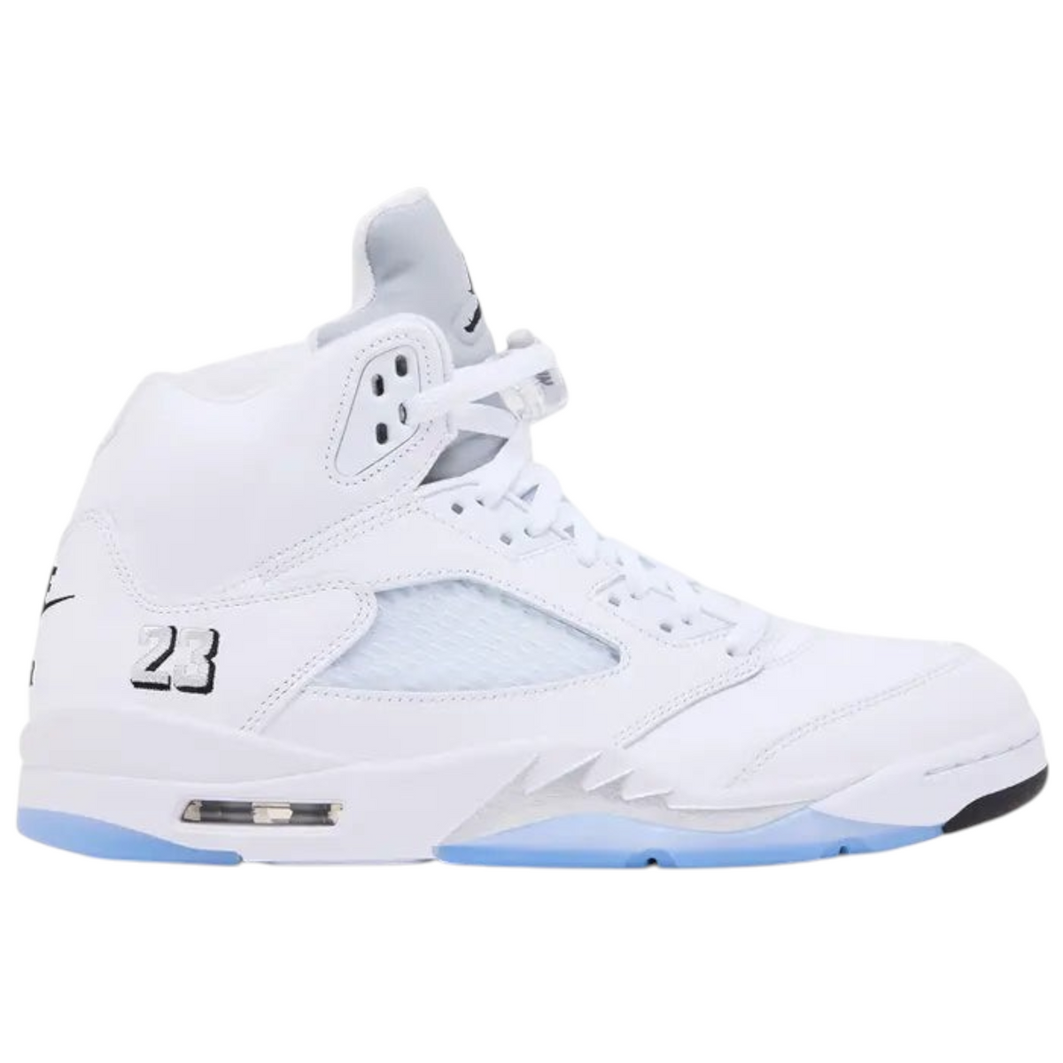 FLEX SHOP Air Jordan 5 Retro White Metallic sneakers featuring premium white leather and silver accents