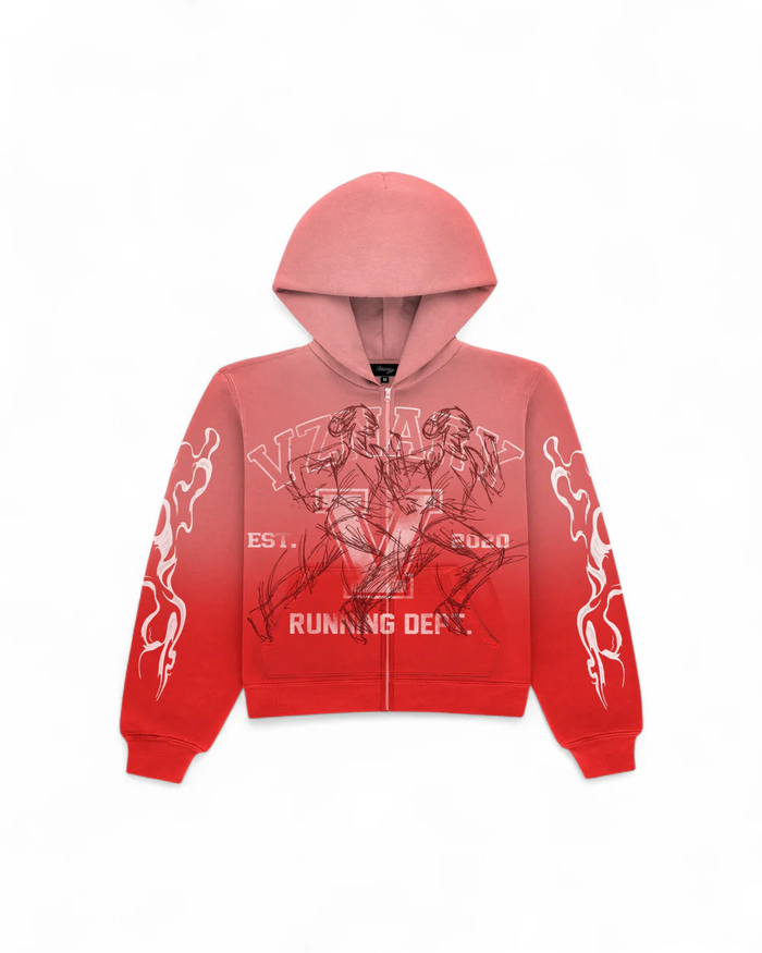 Visionary Club Hoodie Red BOXY OVERSIZED ZIP UP