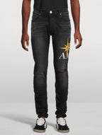 Amiri Jeans Vintage Black Starburst Appliqué Yellow