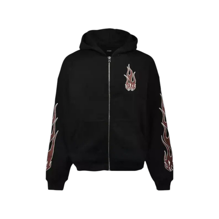 Amiri Flame Zip Up Hoodie Black