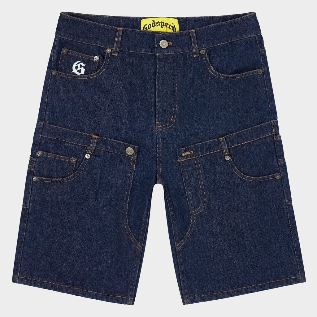 Godspeed Denim Shorts Raw Blue Twin Panel