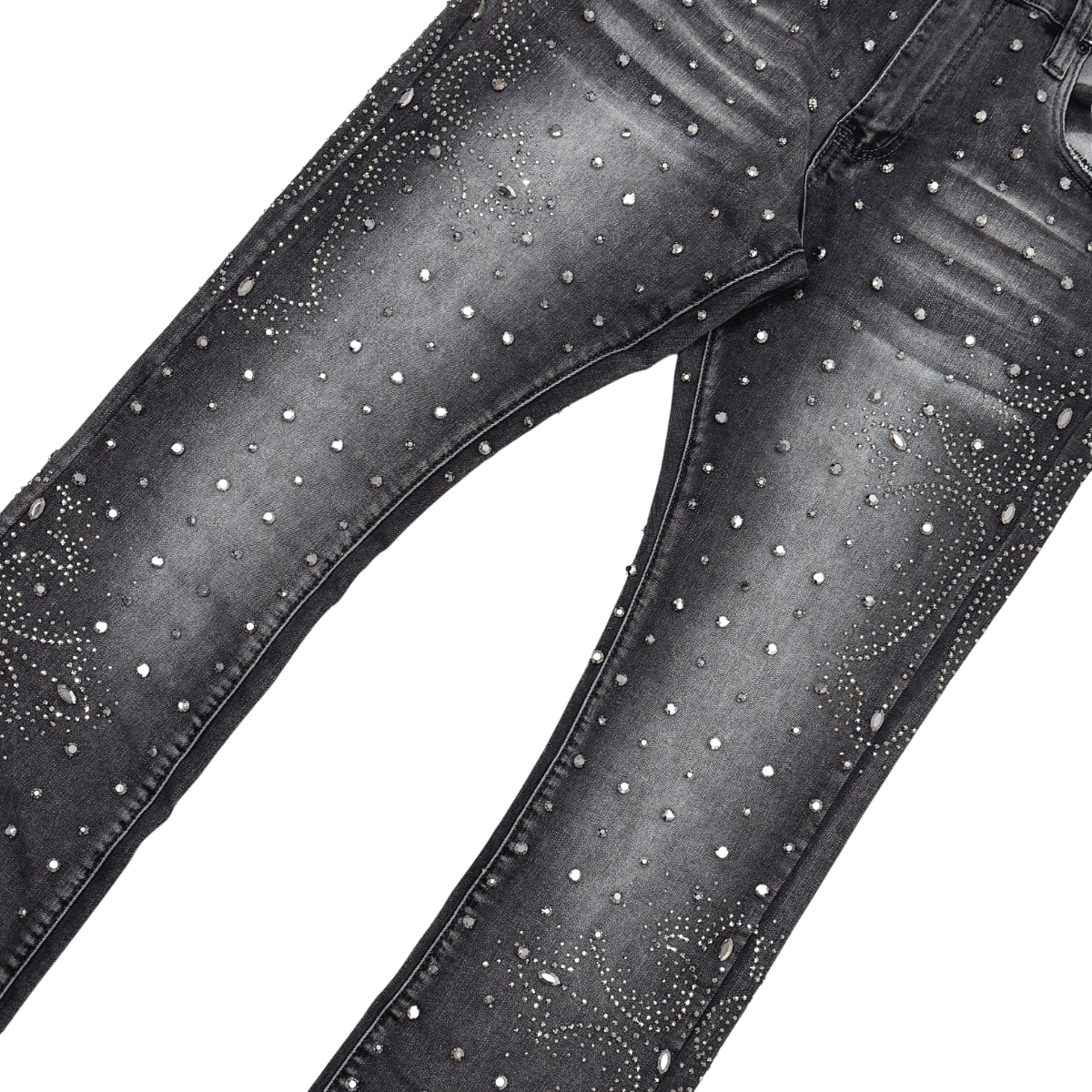 VICIOUS JEANS DARK GREY EMBELLISHED RIHNESTONE FLARE CROSS VC924