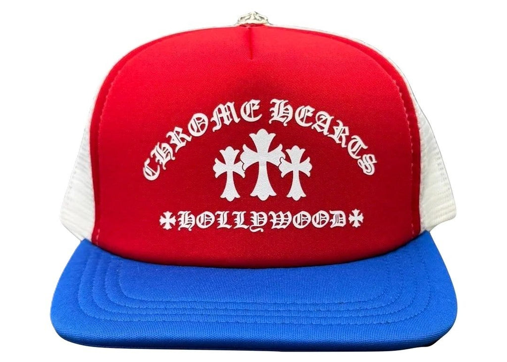 Chrome Hearts Hat Red Blue Hollywood Triple Cross Trucker
