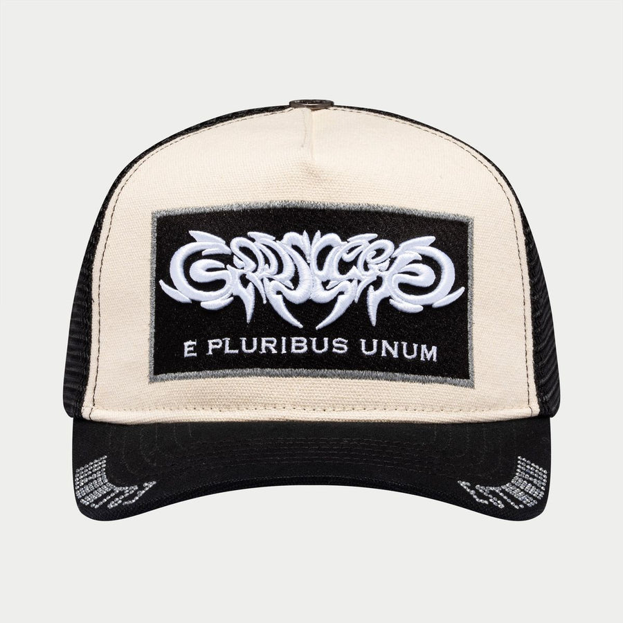 Godspeed Hat White Black GS E Pluribus Trucker