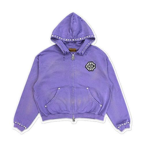 Birth Of Royal Child Hoodie Purple Studded Boxy