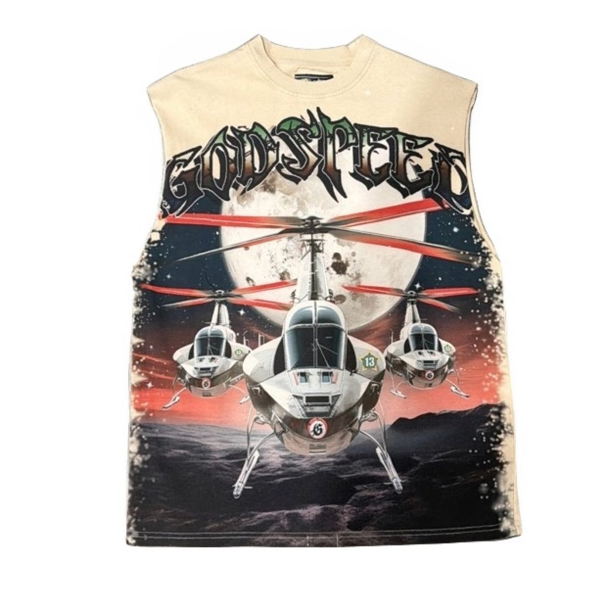 Godspeed Tee Helicopters Cream Custom Sleveless