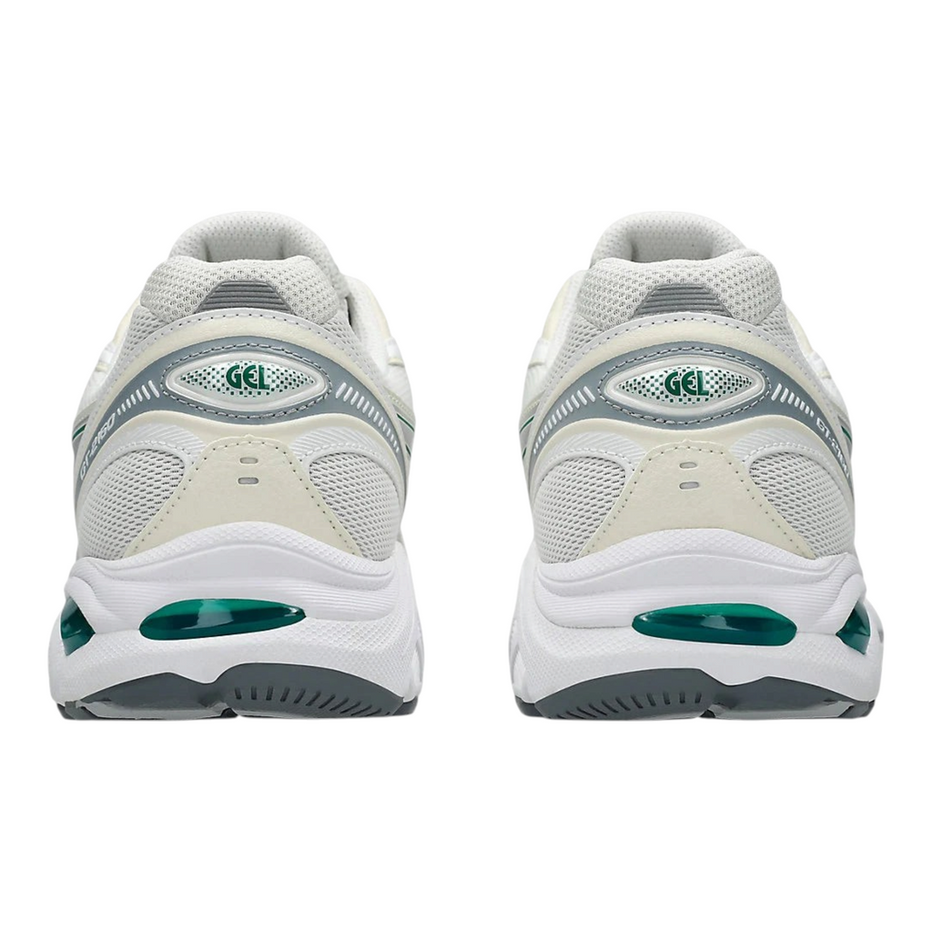 FLEX SHOP ASICS GT-2160 Cream Jasper Green sneakers showing the rear heel view with signature Gel cushioning.