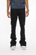 VICIOUS JEANS BLACK STUDDED WARRIOR CARGO FLARE FIT VC671R