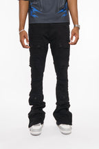 VICIOUS JEANS BLACK STUDDED WARRIOR CARGO FLARE FIT VC671R