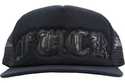 Chrome Hearts Hat Fuck Black Black Leather Patch Trucker