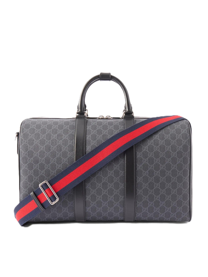 GUCCI GG Leather-Trimmed Monogrammed Supreme Coated-Canvas Duffle Bag preowned