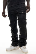 VICIOUS JEANS BLACK WAX COATED FLARE DETACHABLE BUTTONS VC681R