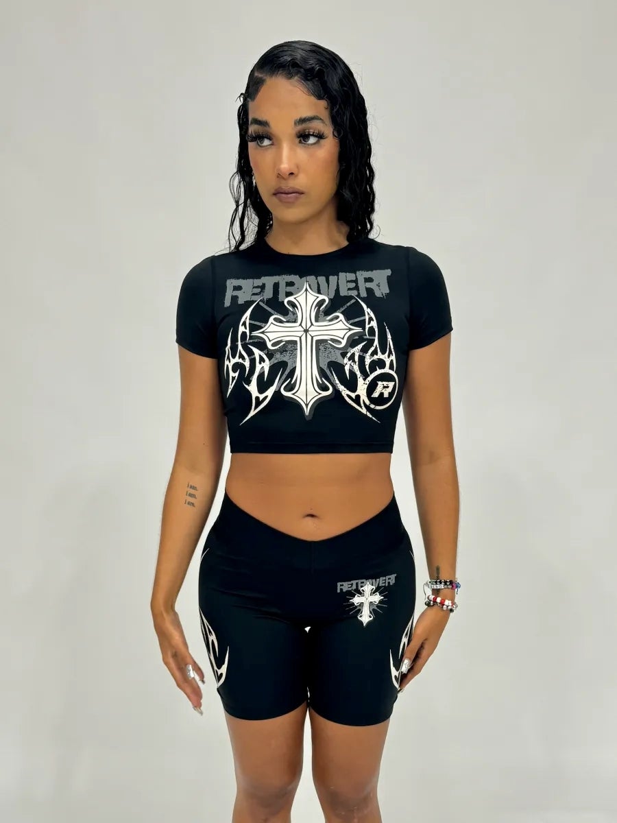 RetroVert Woman's Black CROSS BIKER Set
