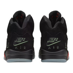 FLEX SHOP Air Jordan 5 Halloween sneakers in black nubuck with red accents and glow-in-the-dark Nike Air heel logos.