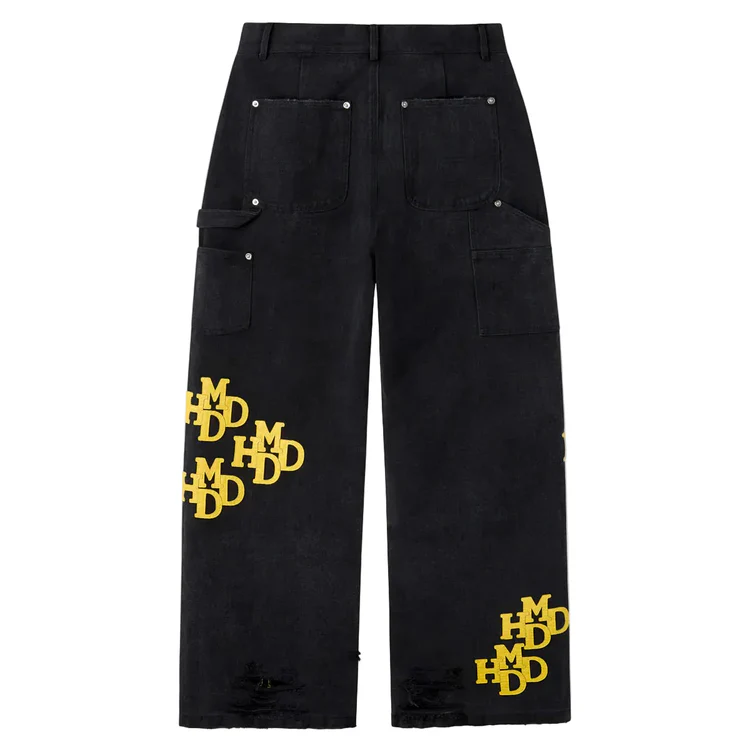HMDD Pants Black Yellow Patch Double Knee
