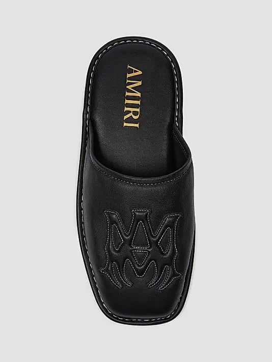 Amiri MA Logo Embossed Leather Mules Black