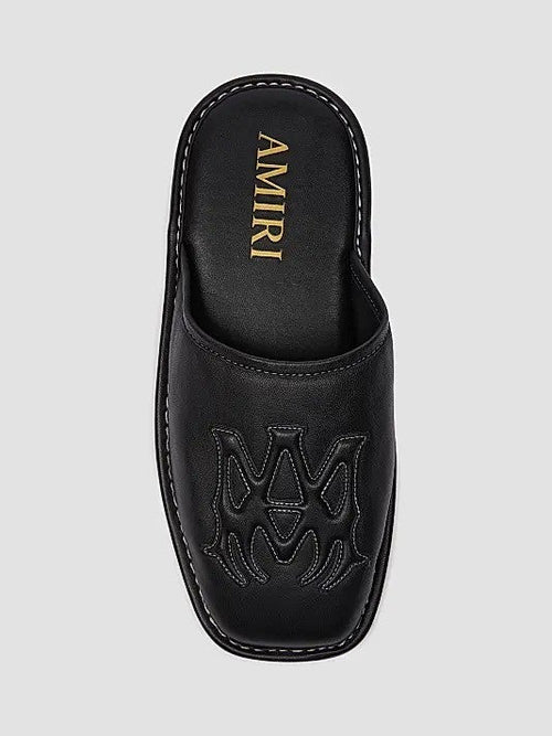 Amiri MA Logo Embossed Leather Mules Black