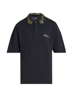 Amiri Embroidered Black Floral Collar Polo Shirt