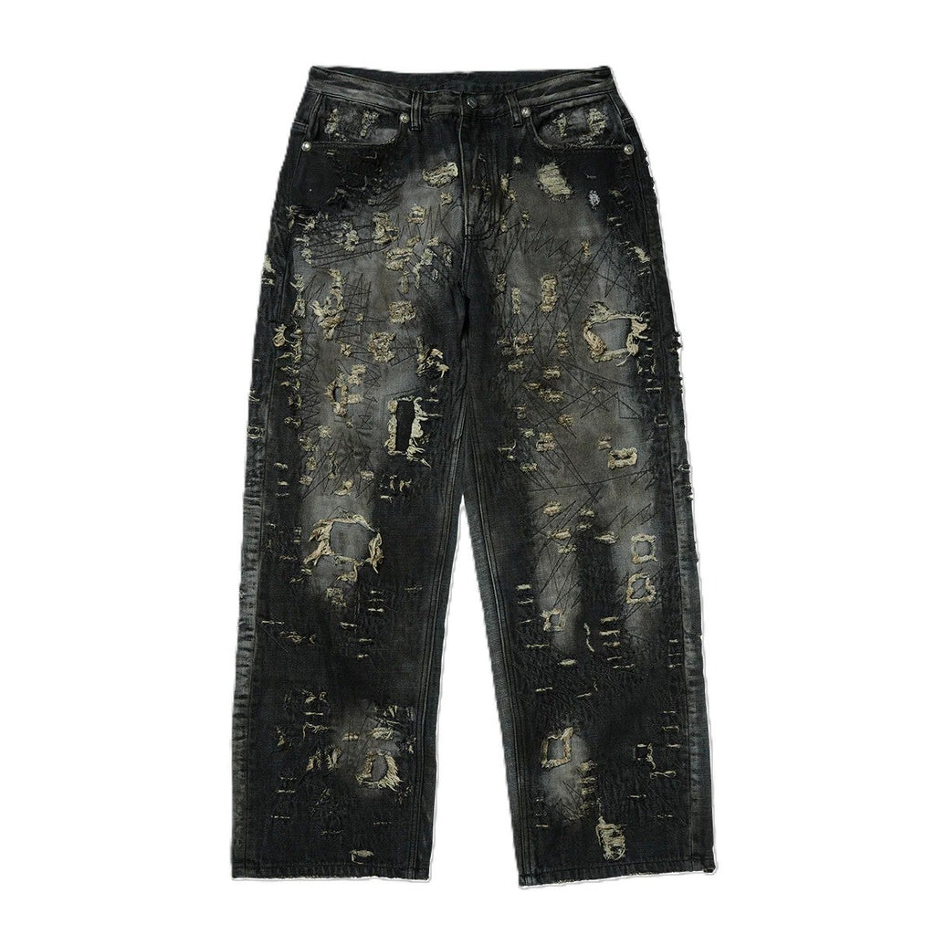 Thug Club Pants Hard-Washed Damaged Denim Black