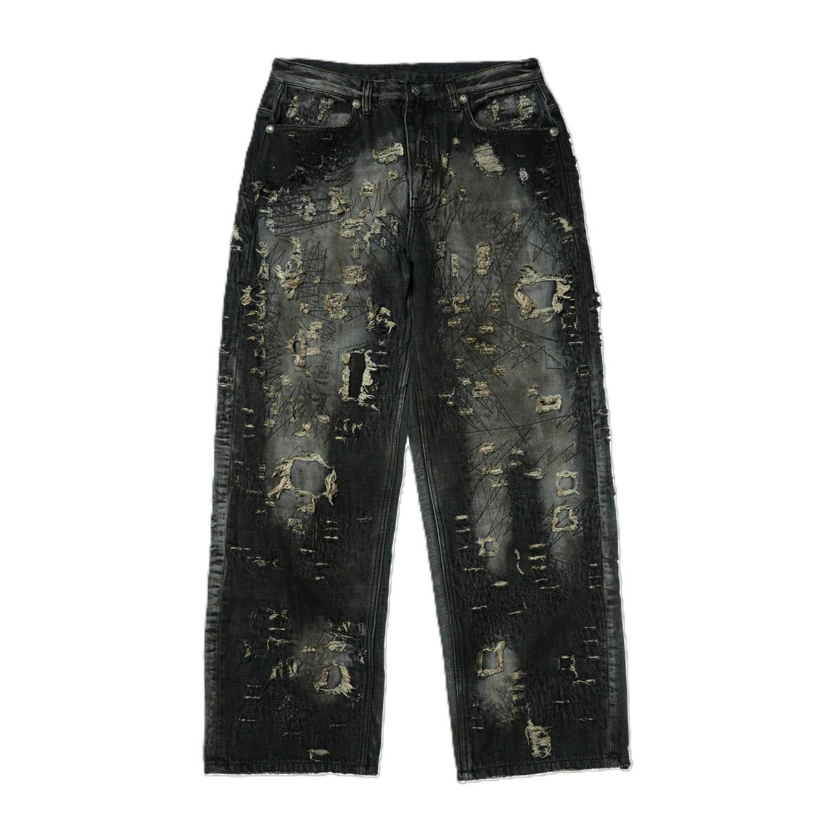 Thug Club Pants Hard-Washed Damaged Denim Black