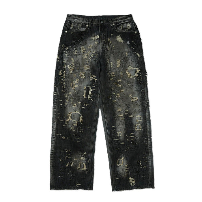Thug Club Pants Hard-Washed Damaged Denim Black