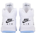 FLEX SHOP Air Jordan 5 Retro White Metallic sneakers showing the back view with black Nike Air branding