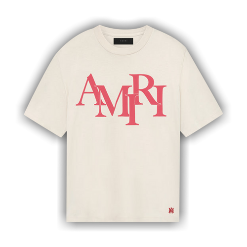 Amiri Tee Staggered Logo Cream