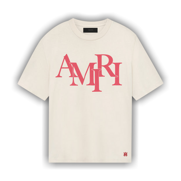 Amiri Tee Staggered Logo Cream