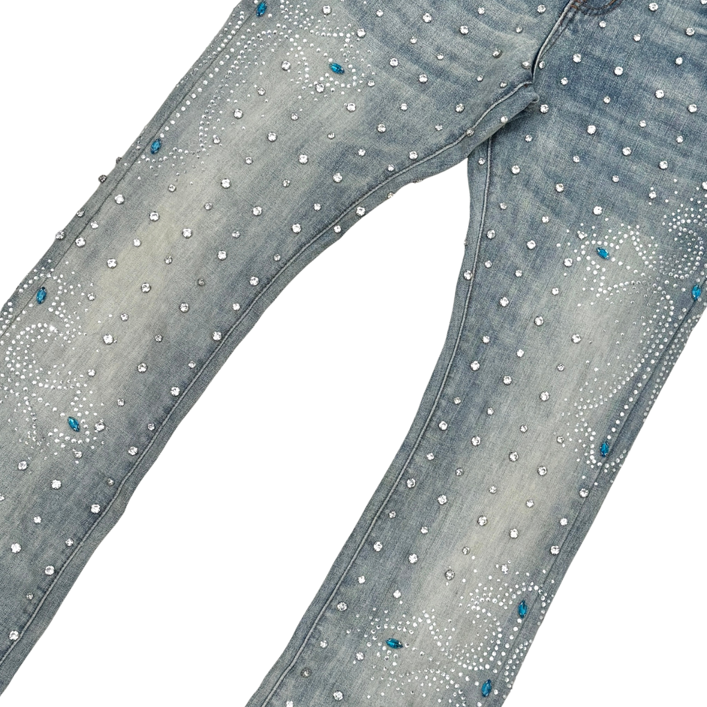 VICIOUS JEANS LIGHT BLUE EMBELLISHED BLUE RIHNESTONE FLARE CROSS VC924