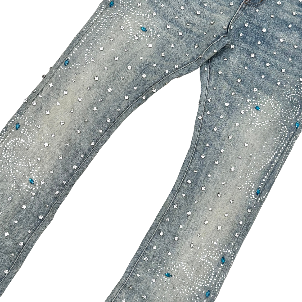 VICIOUS JEANS LIGHT BLUE EMBELLISHED BLUE RIHNESTONE FLARE CROSS VC924