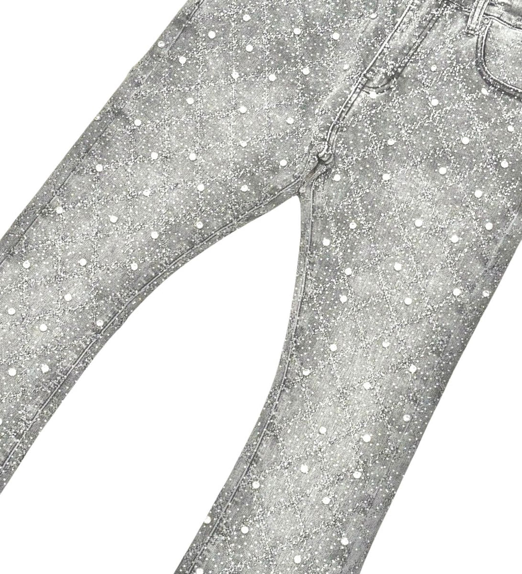VICIOUS JEANS GREY ALL AROUND RHINESTONE FLARE VC510